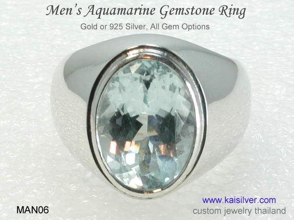 aquamarine gemstone ring men's white gold 