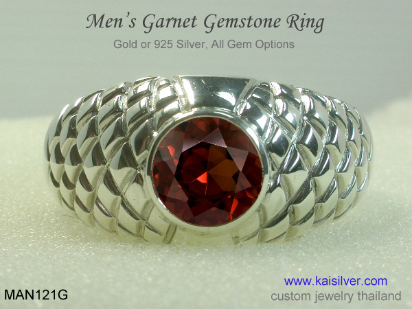 garnet gemstone ring white gold for men