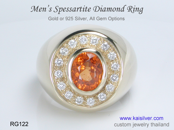 men's gold ring spessartite garnet 