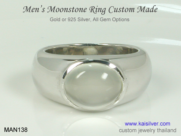 14k white gold moonstone ring for men