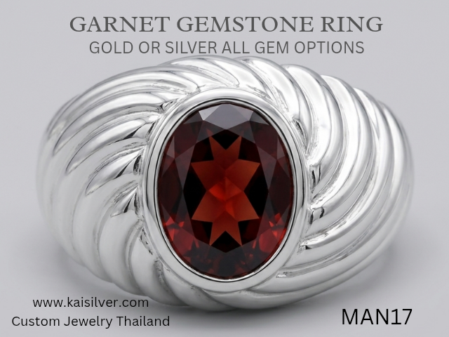 men's ring garnet gold or silver