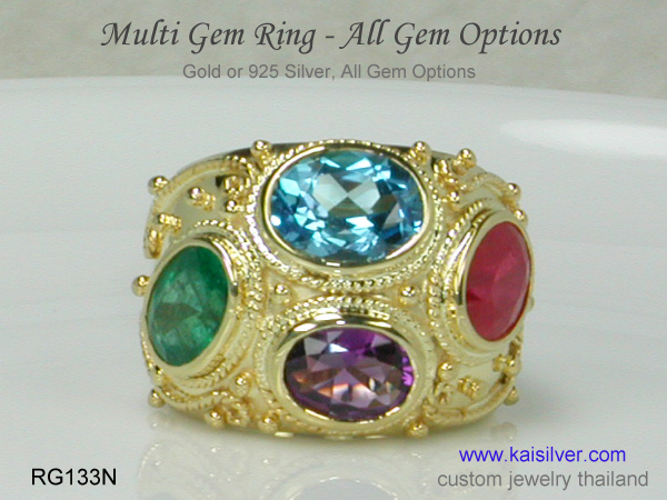multi birthstone mother ring gold silver 