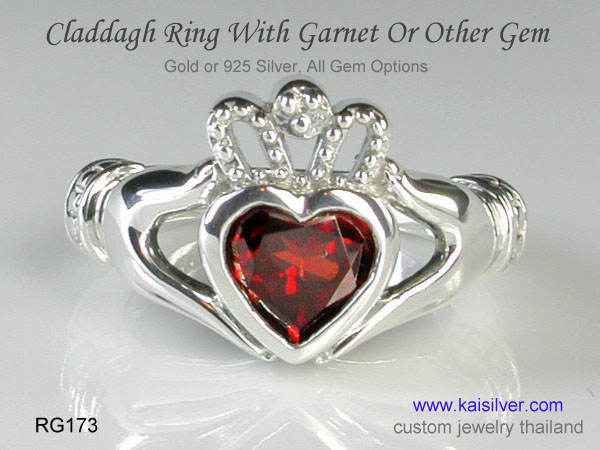claddagh ring with garnet or other gemstone