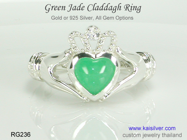 claddagh mother's ring green jade 