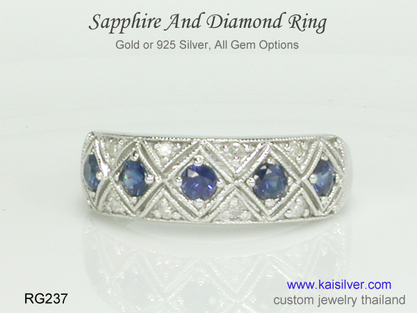 band ring with sapphire silver or gold